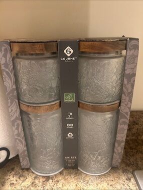 Clear Glass Canister Set with Acadia Wood Lids - 4-Piece